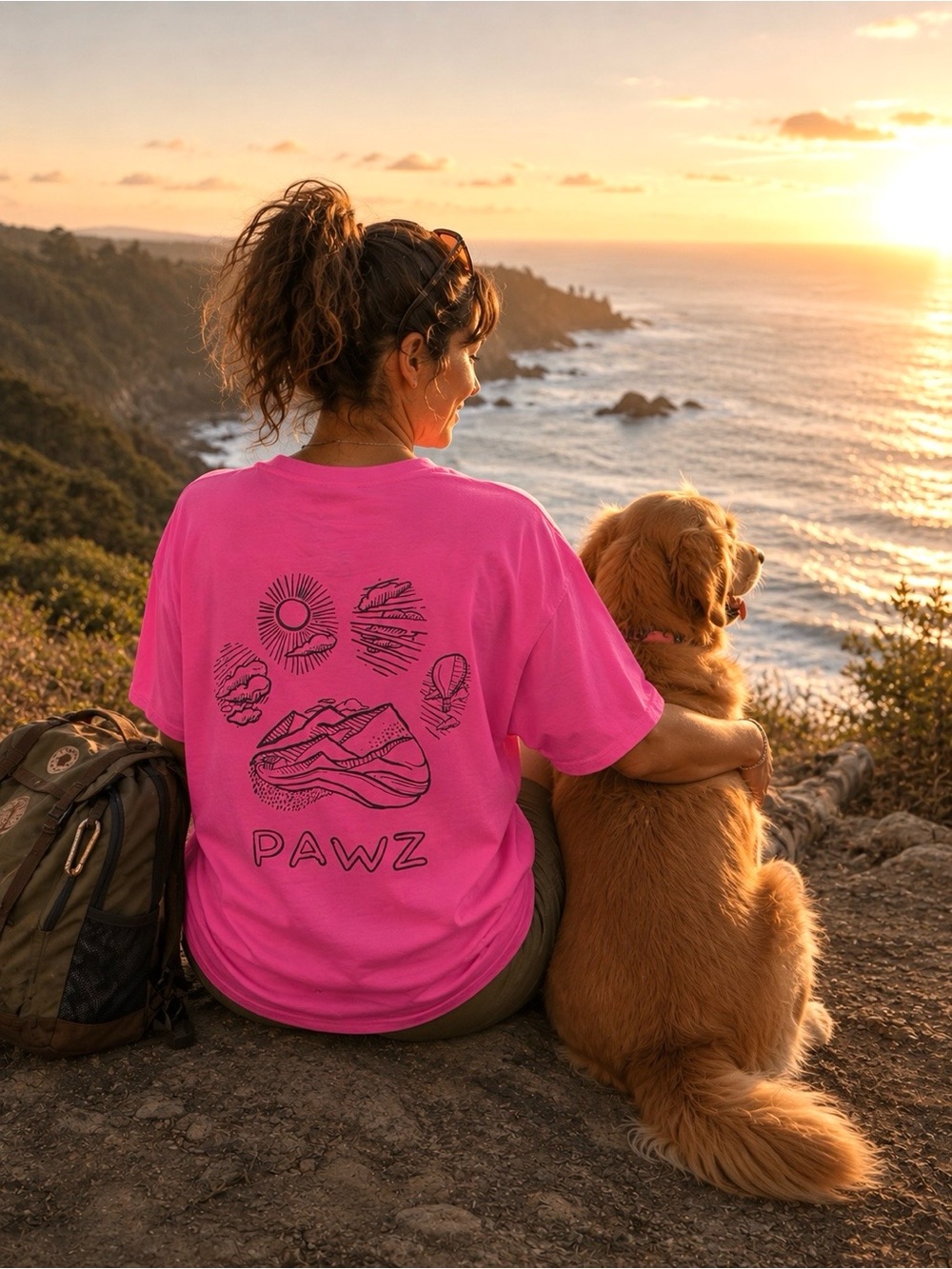 NWOT PAWZ Neon Pink Oversized Hiking Graphic Tee Unisex Size XL
